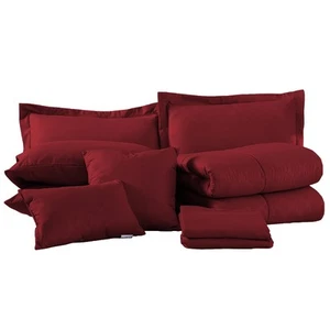 10-piece Solid Plaid Comforter Set Burgundy King - Picture 1 of 5