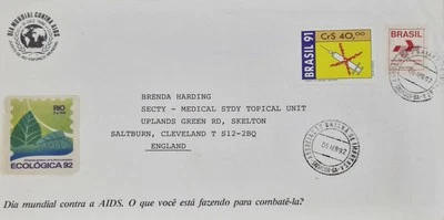 Sobre con sello dirigido de Brasil 5 de abril de 1992 Foto 1 de 2