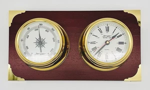 Jerger Maritim Marine Messing Quarzuhr & Thermometer auf roter Holzmontierung NEUWERTIG - Bild 1 von 8