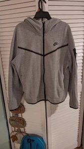 Nike Tech Fleece Hoodie Mens Large Old Season Full Zip Grey Logo Stretch - Picture 1 of 8