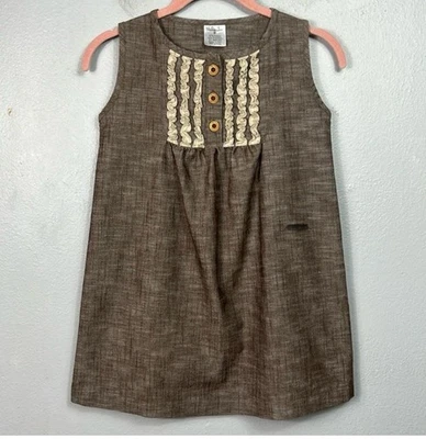 Matilda Jane Girls Brown Sleeveless Popover Button & Lace Dress 8 - Image 1 of 2