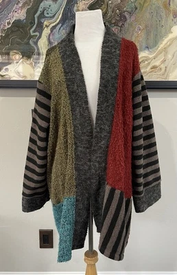 Cárdigan Suéter Ali Miles Para Mujer 3X Artístico Boho Patchwork Abstracto Texturizado Tejido Foto 1 de 4