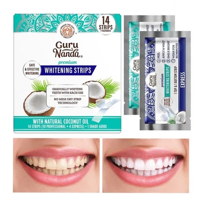 GuruNanda Teeth Whitening Strips With Coconut Oil-14 Enamel Safe Strips