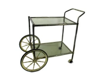 Bar Cocktail Tea Cart Trolley Hollywood Regency Kitchen Island Brass Bamboo Styl - Image 1 of 4