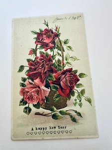 Postcard: A Happy New Year Embossed Roses w/ Gold Gilt Accent Germany #24 - Picture 1 of 2
