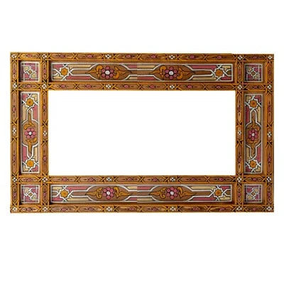 Wood Yellow Horizontal Full length Moroccan Hand painted mirror frame 61" x 24" - Photo 1/4