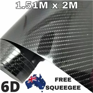 1.51M x 2M 6D BLACK GLOSS CARBON FIBER FIBRE CAR VINYL WRAP FILM ROLL AIR RELEAS - Picture 1 of 6