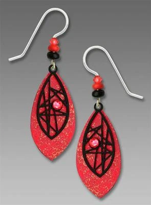 Adajio Earrings Coral Teardrop Black Criss-Cross Overlay & Bead Handmade US 7656 - Image 1 of 4
