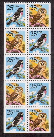 Scott # 2284/5...25  Cent...Owl/Bird...Booklet Pane of 10 Stamps - Image 1 of 1