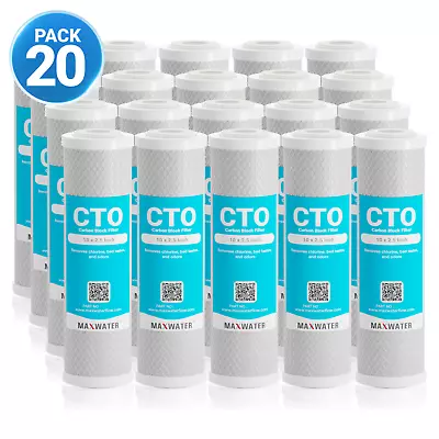 MAX WATER 20 Pcs 10" x 2.5" CTO Coconut shell Carbon Block Water Filter Reverse Osmosis RO