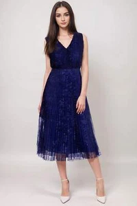 Johnny Was Jade Blue Clario Pleated Midi Dress L33724 - Picture 1 of 10