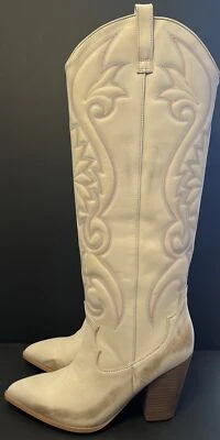 Steve Madden Lashes Distress White Leather Embroidered Tall Western Boot NEW 11 - Image 1 of 4