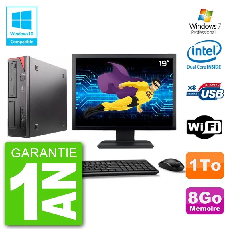 PC Fujitsu Esprimo E520 Schermo 19 " G3220 RAM 8Go Disco 1To Unità DVD Wifi W7 - Immagine 1 di 1