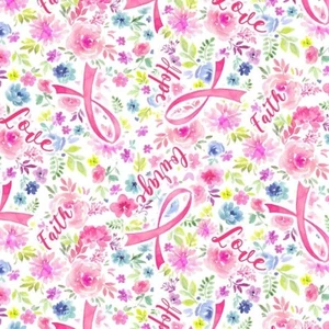 2 Yards Pink Ribbon Awareness Fabric 100% cotton fabric Timeless Treasures - Picture 1 of 1