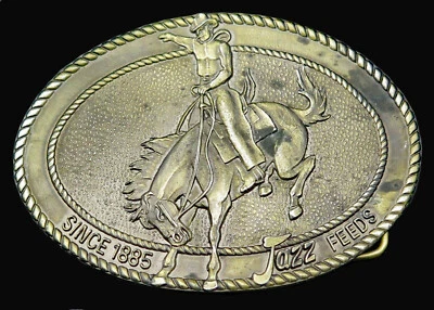 Cowboy Bronco Horse Jazz Feeds Cosby Hodges Company Vintage Belt Buckle - Image 1 of 4