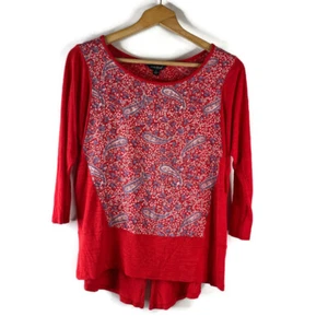 Blusa Camiseta Top Mujer Lucky Brand Talla Grande Roja Cachemira Floral Espalda Dividida - Imagen 1 de 9