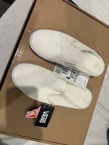 RARE NEW Vans Sherpa Lined White Cream Suede Classic Slip On Sneaker Shoes 10 - Picture 1 of 4