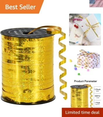 Elegante fita frisada dourada 500 jardas - Perfeita para presentes e arranjos florais - Imagem 1 de 4