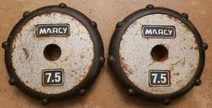 Pair of 7.5 Lb Marcy Rubber Rim Grip Standard Size Barbell Weights vintage rare - Picture 1 of 3