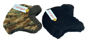 Cat & Jack Kids Winter Hat Fleece Trapper Hat Ear Flap Black & Camo (2 PACK) - Picture 1 of 8