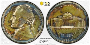 1961 TONED Jefferson Nickel Proof PCGS PR67 PF 67 Toning Coin 5C - Picture 1 of 5