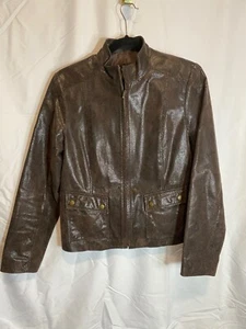 Alfani 100% Echtleder Jacke Damen Gr. M Front Druckknopftaschen Frontreißverschluss - Bild 1 von 24