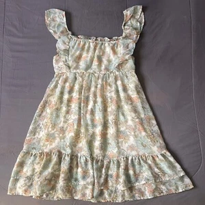 Juniors Floral Ruffle-Trim Fit & Flare Dress Size L Blu Pepper - Picture 1 of 10