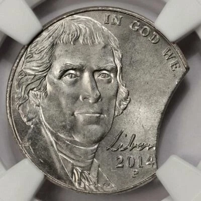 2014 NGC MS65 6FS 10% Curved Clip Nickel Mint Error Extremely Rare Date - Image 1 of 4