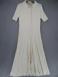 Country Road Dress Womens Medium Beige Ribbed Midi Knit Button Collared A Line - Picture 1 of 18