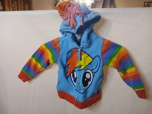 My Little Pony Girls 3T Blue Rainbow Dash Zip Hoodie Sweatshirt Wings Mohawk - Picture 1 of 8