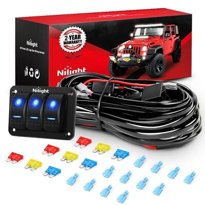 Nilight 16AWG LED Light Bar Wiring Harness Kit 12V On/Off 3 Gang LED - Image 1 of 4