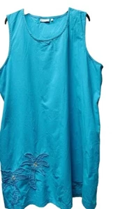 LuLu-B Plus 1X Turquoise Cotton Tank Shift Dress Tropical Relaxed Cruise Boho - Picture 1 of 4