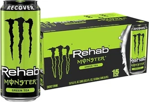 (15 Pack) Monster Energy Rehab Iced Green Tea + Energy Drink, 15.5 Fl Oz - Picture 1 of 4