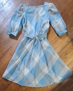 Vtg 70s Mod Pea Patch Plaid Wool Fit & Flare Midi Dress Self-Belt sz 7  USA NWOT - Picture 1 of 21