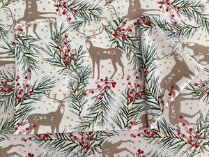 Christmas Stags Red Berries White fully lined table runner place mats and napkin - Picture 1 of 21