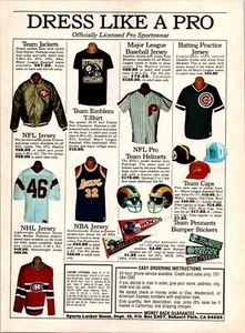 VINTAGE 1987 RETRO 80'S LICENSED PRO SPORTSWEAR CLOTHING PRINT AD - Picture 1 of 1