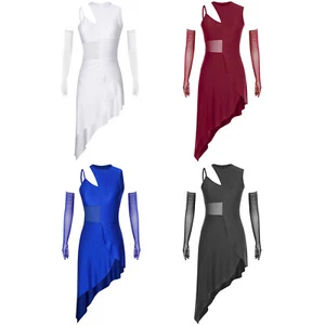 Womens Dresses Long Gloves Dress Figure Dancewear Competitions Rhinestone Mesh - Picture 1 of 56