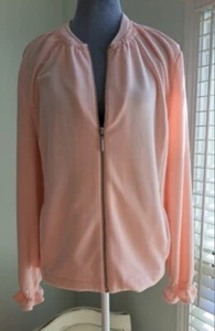 H by Halston Light Knit Jacket with Ruching Pastel Pink Full Zip Women Size Med - Picture 1 of 9