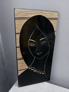 Vintage ZSRR połowa wieku rzeźbiona ściana drewniany obraz dziewczynka radziecka dekoracja - Zdjęcie 1 z 9