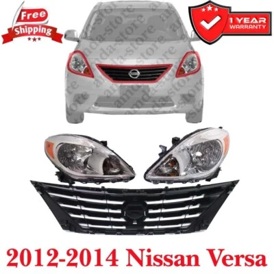 3Pc For 2012-2014 Nissan Versa LH & RH Side w/ Bulbs Halogen Headlight + Grille Foto 1 de 4
