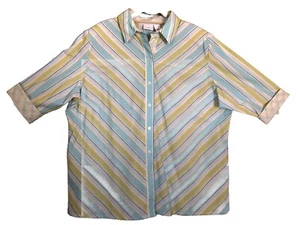 Blusa Kim Rogers Signature Mujer Azul Rayas Abotonada Manga 3/4 Camisa 20W Nueva con Etiquetas - Imagen 1 de 8
