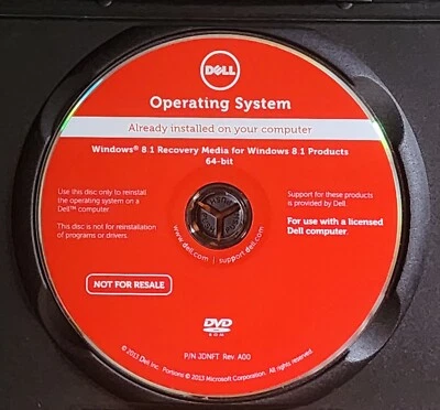Microsoft Windows 8.1 64-Bit Install DVD Disc Recovery Media (Dell) JDNFT - Image 1 of 2