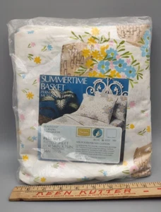 Vintage Sears Summertime Basket Full Size Fitted Sheet NOS - Picture 1 of 3