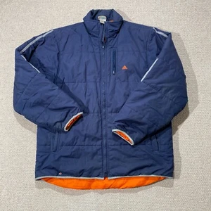 VINTAGE Adidas Puffer Jacket Mens Large Navy Blue Football Coat Quilted 90s - Picture 1 of 14