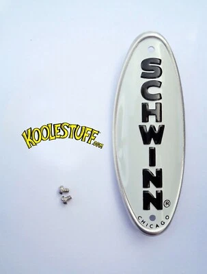 Schwinn  Bicycle Head Badge/Name Plate * WHITE w/BLACK MADE USA For Restoration - Image 1 of 4