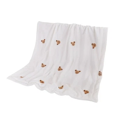 Flannel Toddler Blanket with Gentle Bear Embroidery Nursery Blanket for Comfort - Image 1 of 4