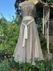Monsoon Taupe Tulle & Silk Pleated Strapless Corset Party Dress UK 12 EU 40 - Picture 1 of 13