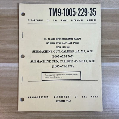 Subfusil TM9-1005-229-35 calibre .45 M3 M3a1 manual de mantenimiento/piezas  Foto 1 de 4