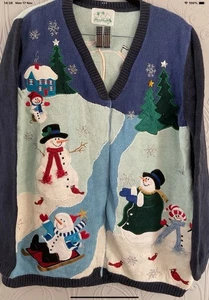 VTG 90s The Quacker Factory  Christmas Sweater Cardigan Women's M double sided - Picture 1 of 7