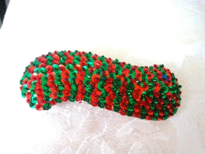 Винтажная серебристая заколка с красными и зелеными блестками 1 3/8 x 4 дюйма KJ - Изображение 1 из 4